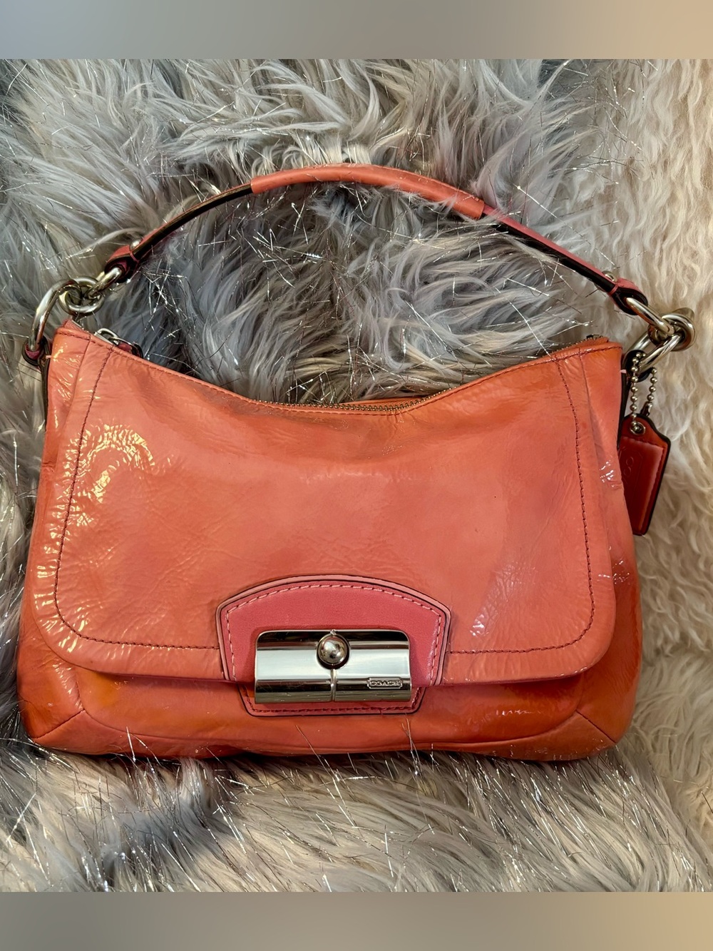 Coach Kristin Coral Patent Leather Hobo Bag
